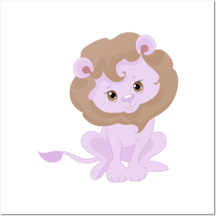 Cute Purple Baby Lion Posters and Art